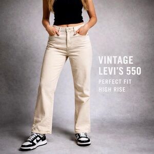 Vintage Levi’s 550 Cream Jeans High Rise Relaxed Fit Y2K Neutral Denim Size 10